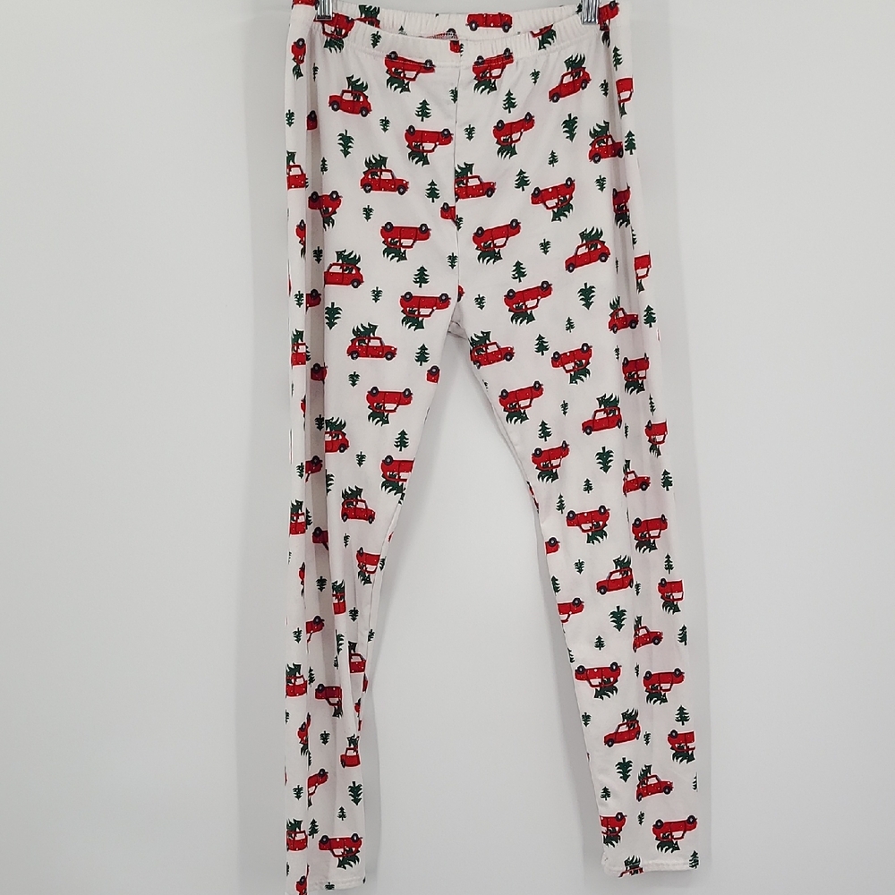 White Leggings with Red Car and Tree Print